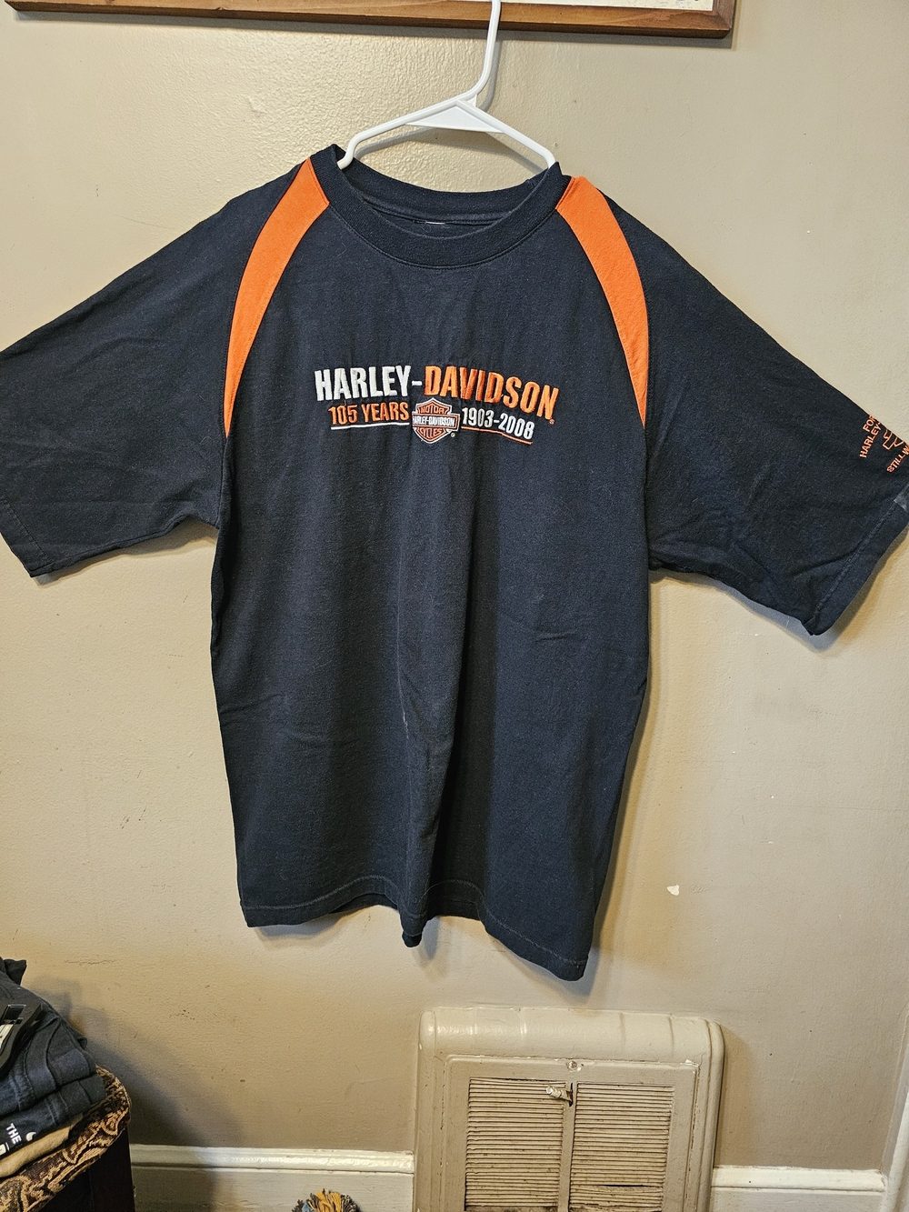 Harley-Davidson Black Tee with Orange Raglan Accents
